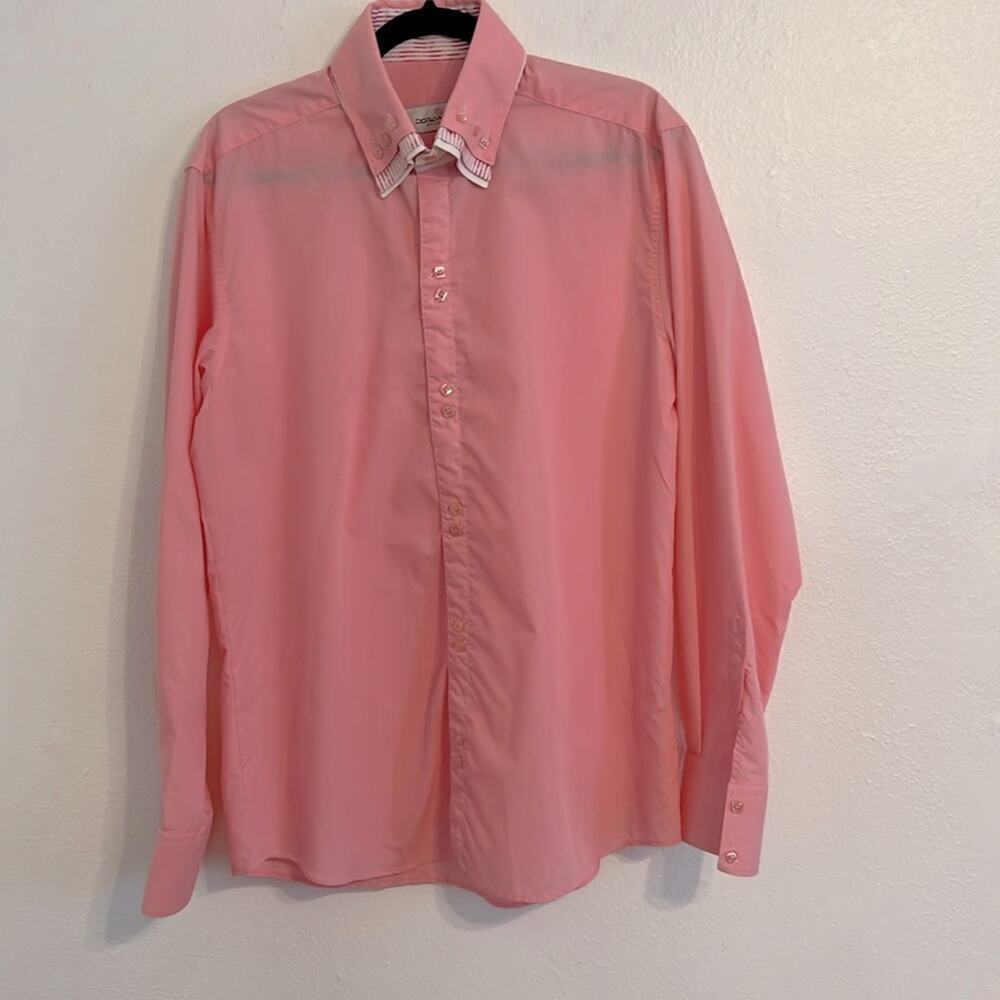 Doramafi Men’s Xl Bubble Gum Pink Ls Triple Collar Pearl Button Dress Shirt